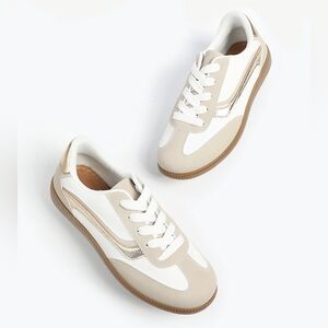 Maurices Tan, White, and Gold Retro Sneakers